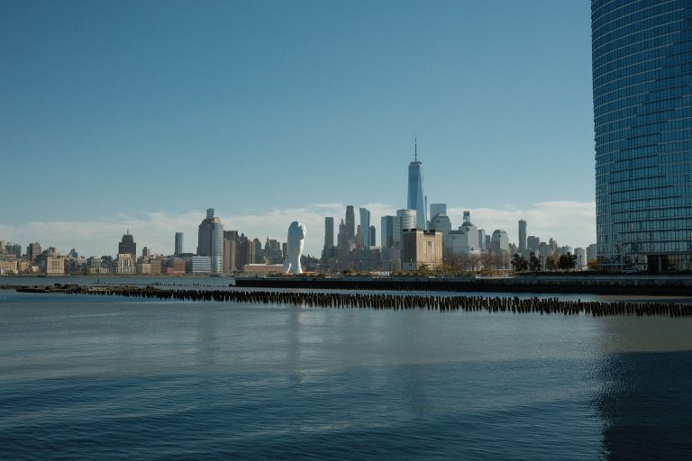 New York City skyscrapers rise along the waterfront