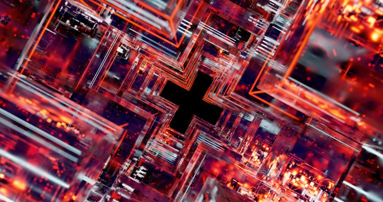 Abstract circuitry illustration in red and orange light